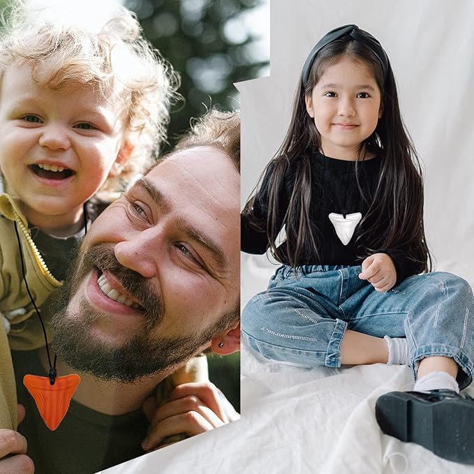 Chewy Necklace Sensory for Kids and Adults, Shark Tooth Silicone Autism Chew Toys Sensory for Boys Girls with ADHD, Anxiety, SPD, 3 Pack Chewing Necklace - BPA Free-CubbioJoy