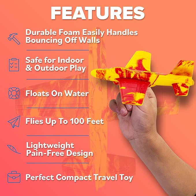 Airplane Toy Foam Glider Plane for Kids: Best Outdoor Toys for Boys & Girls All Ages. Easter Basket Stocking Stuffers Birthday Gift Ideas. Summer Yard Games Great Gifts for Age 4 5 6 7 8 9 Year Olds-CubbioJoy