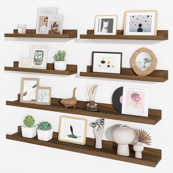 Axeman Picture Ledge Shelf, Floating Shelves for Wall Decor Storage Set of 6, 36 inch Floating Wall Mounted Shelves, Wall Shelves with Lip for Living Room, Bedroom, Nursery, Bathroom, Kitchen, Walnut-CubbioJoy