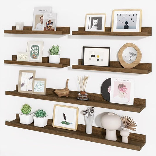 Axeman Picture Ledge Shelf, Floating Shelves for Wall Decor Storage Set of 6, 36 inch Floating Wall Mounted Shelves, Wall Shelves with Lip for Living Room, Bedroom, Nursery, Bathroom, Kitchen, Walnut-CubbioJoy