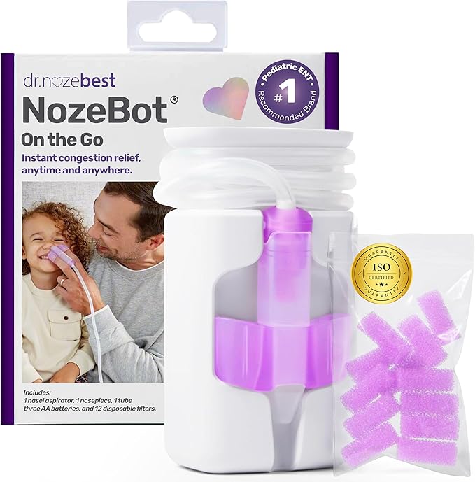 Dr. Noze Best - NozeBot | Electric Baby Nasal Aspirator | Hospital Grade Suction | Nose Sucker and Nasal Vacuum | Safe for Infants and Toddlers (On The Go - Mild Congestion)-CubbioJoy