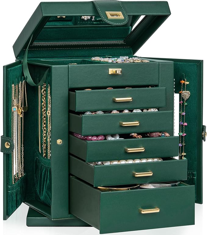 AKOZLIN 360° Rotating Jewelry Box 6-Tier Organizer Functional Jewelry Storage Case for Women Girls Ring Necklace Earring Bracelet Holder with Mirror-CubbioJoy