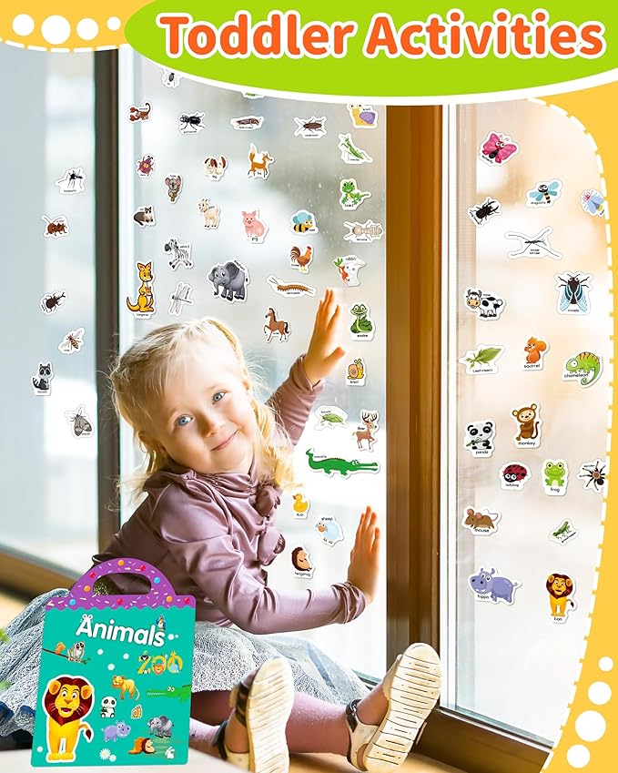 Benresive Reusable Sticker Books for Kids 2-4, Sticker Books for Toddlers 1-3 2-4, Toddler Travel Toys Activities Crafts Gifts - Animals, Dinosaurs and Insect-CubbioJoy