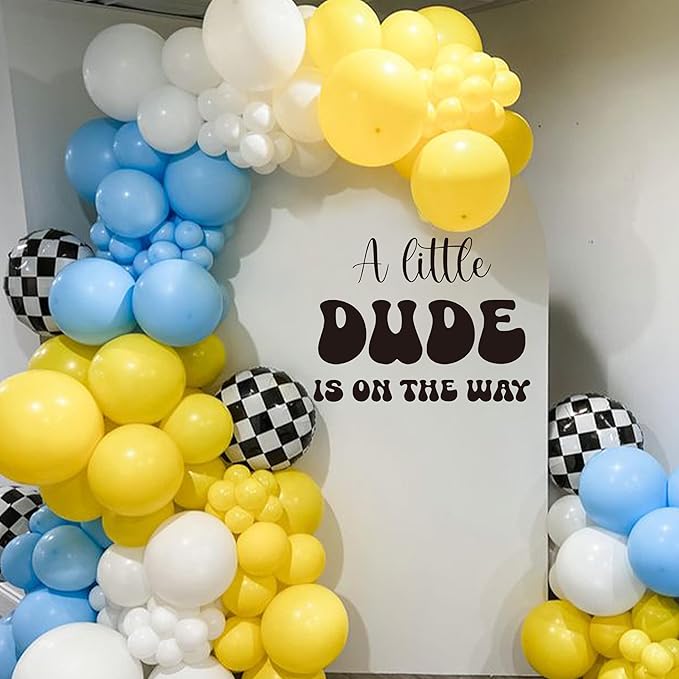 A Little Dude is On The Way Decal - Baby Shower Party Decorations, Gender Reveal Party Supplies, Balloon Arch Background Wall Decor, Party Photo Props Dude Sign Wall Decal (Dude Decal)-CubbioJoy