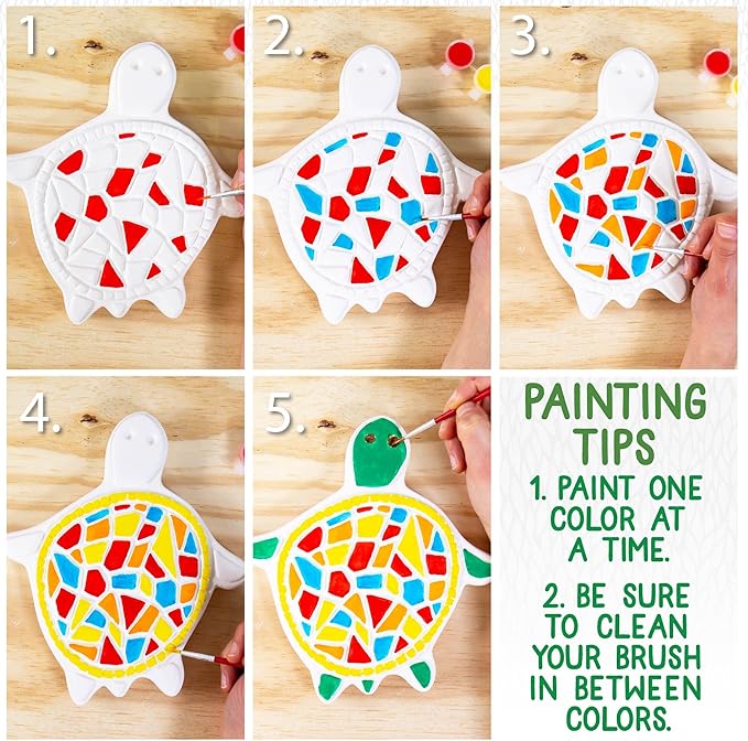 Creative Roots Mosaic Turtle DIY Stepping Stone Kit, Includes Ceramic Stone & 6 Vibrant Paints for Kids Ages 8+-CubbioJoy