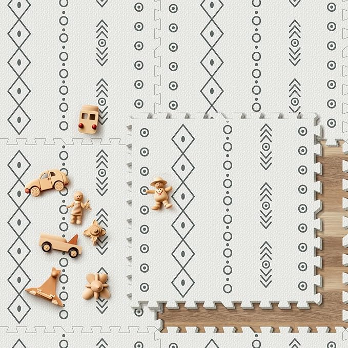 Baby Foam Play Mat, PIGLOG 72x48 Baby Crawling Mat, Floor Mats for Kids for Infants with Interlocking Tiles, Toddler Playmats for Indoor and Outdoor, Easy to Clean Playroom Mats, (Symbol+Bohemia)-CubbioJoy