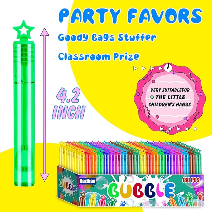 180 Pack 10 Colors Bulk Star Bubble Wands,Party Favors Bubbles Wand for Kids,Perfect for Birthday,Wedding,Goody Bags Stuffer Bubbles,Carnival Prize,Summer Outdoor Toys-CubbioJoy
