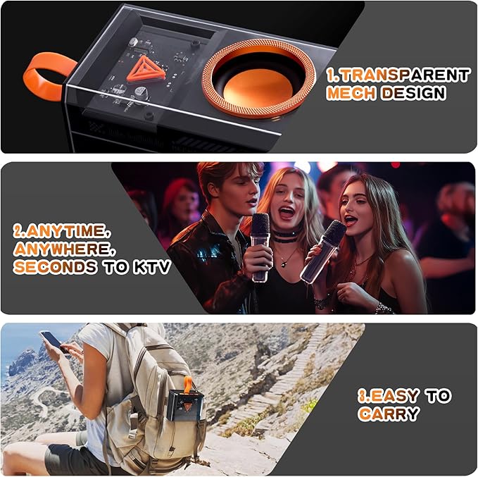 Karaoke Machine for Kids & Adults, Portable Bluetooth Mini Karaoke Speaker with 2 Wireless Microphone and Lights, Birthday Gifts for Girls & Boys, Toys for Girls, Family Home Party (Black)-CubbioJoy