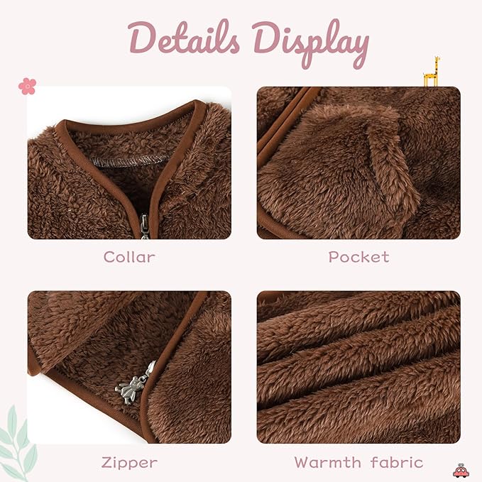 Baby Boys Girls Fleece Vest Zip Up Cute Bear Jackets Fuzzy Fall Winter Warm Clothes Newborn Outwear for Toddler Infant-CubbioJoy