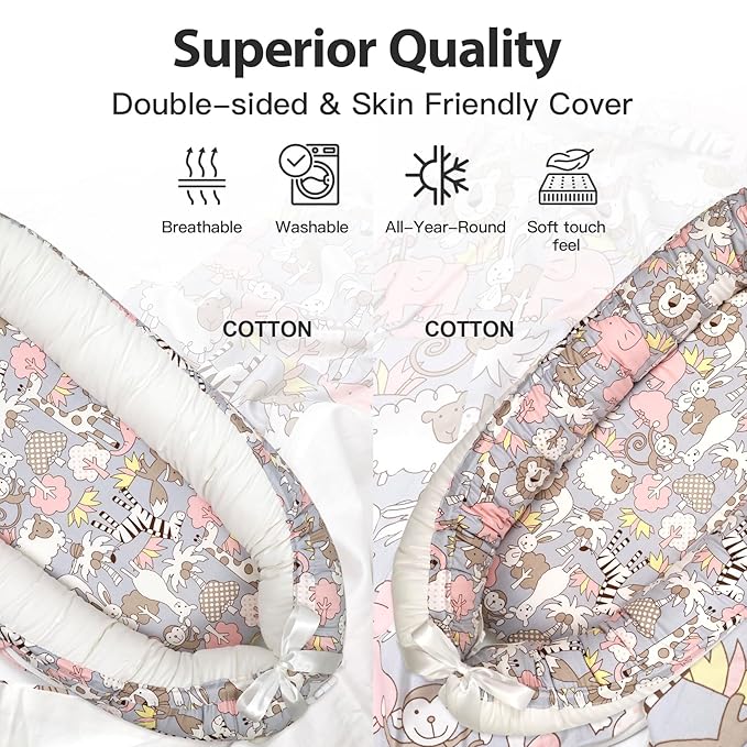 Baby Lounger | Organic Cotton Infant Lounger | Reversible, Adjustable & Portable Floor Lounger | Soft, Breathable, Washable Cover-CubbioJoy