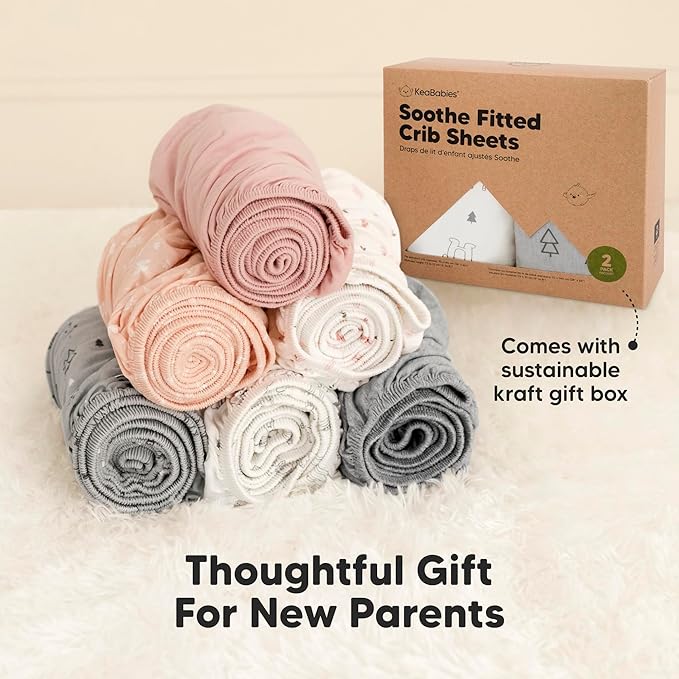 KeaBabies 2-Pack Organic Crib Sheets for Boys, Girls - 52x28 Fitted Crib Mattress Sheet Neutral, Breathable Jersey Cotton Cover for Baby Bed, Toddler Mattress, Soft & Cute Prints (Pecan)-CubbioJoy