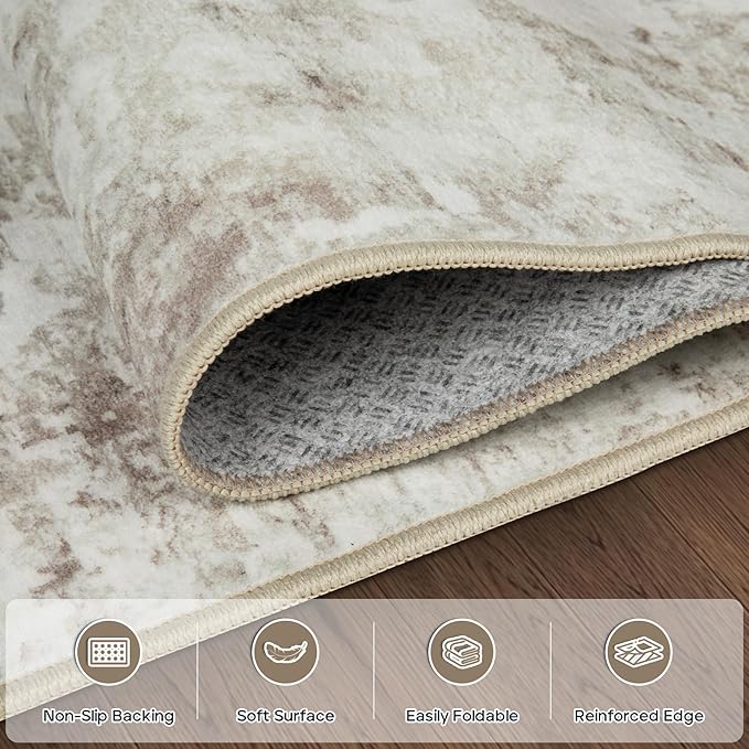 8x10 Area Rugs for Living Room Rug Washable: Modern Large Rug for Dining Room Bedroom Carpet Non Slip 8 by 10 Indoor Abstract Nursery Home Office Beige-CubbioJoy