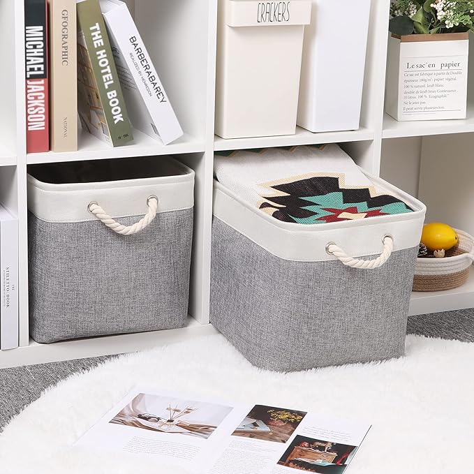 Bidtakay Storage Baskets for Organizing Large Storage Bins for Shelves 2 Pack 16x12 in Fabric Baskets for Blanket Nursery Toy Storage Collapsible Organizer Bins Closet Organizers Storage-Grey&White-CubbioJoy