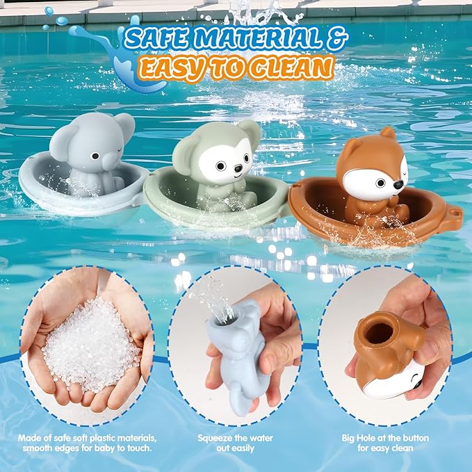 Bath Pool Toys for Toddler, Stacking Toys with 3 Boat 3 Sensory Finger Puppets, Toddler Toys Gifts for 2-4 Year Old Boy Girl, Model A-CubbioJoy
