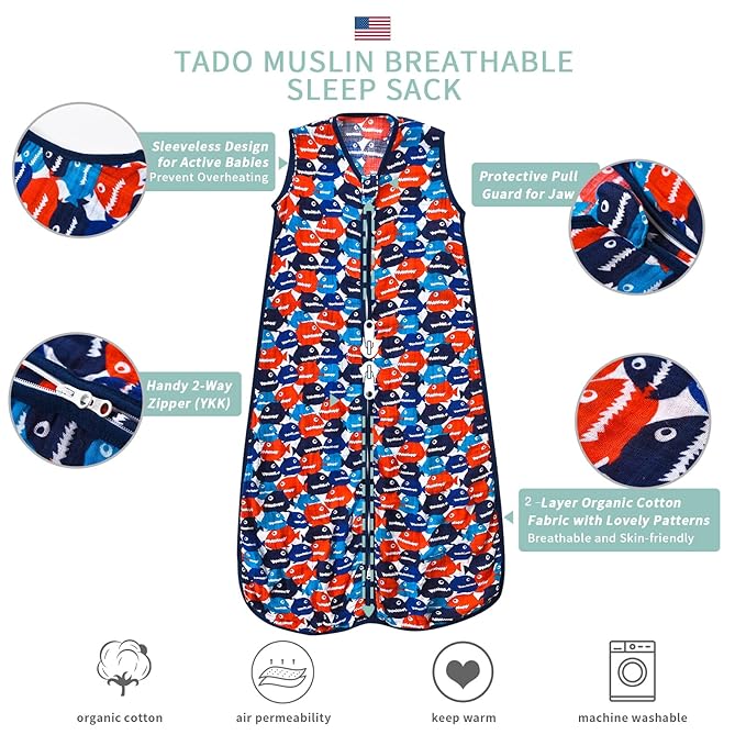 Baby Sleep Sack 2-4 T Boys & Girls Wearable Blanket 100% Organic Cotton 0.5 TOG Toddler Sleeping Sack 2- Way Zipper X-Large-CubbioJoy