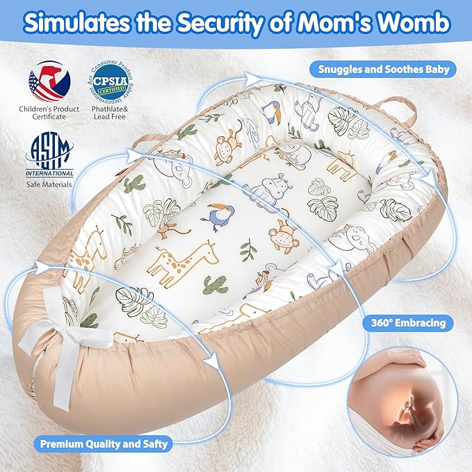 Baby Lounger - Breathable & Soft Baby Nest, Portable and Lightweight Tummy Time Lounger for Home and Travel, Ideal Newborn Babies Essentials Baby Shower Gifts-CubbioJoy