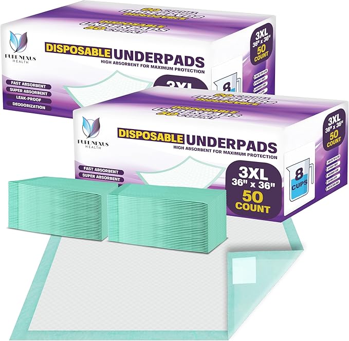 Disposable Bed Pads for Adults Extra Large 36 x 36 (100 Count) - Incontinence Bed Pads, Chuck Pads, Chux Pads, Changing Pads for Baby, Pee Pads for Kids-CubbioJoy