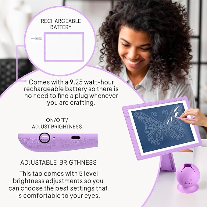 iVyne Rechargeable A4 Light Pad for Tracing & Weeding - LED Light Board for Weeding Vinyl - for Cricut Vinyl Weeding Tools - Ultra-Thin & Portable - Perfect for Artists & Crafters - Purple-CubbioJoy