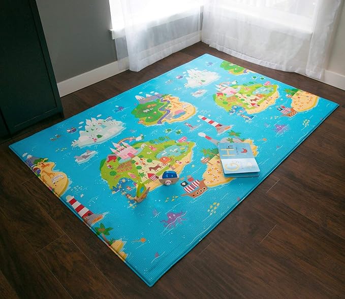 Baby Care Play Mat (Large, Playful - Magical Island) 82'' x 55'' Original One-Piece Reversible Rollable Waterproof Play Mat for Infants, Babies, Toddler, and Kids-CubbioJoy