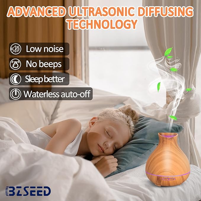 BZseed Aromatherapy Essential Oil Diffuser,2 PCS Humidifier with 550ml Lasting Mist Output Waterless Auto-Off Ultrasonic Diffusers 7 Color LED Lights Cool Mist Humidifier for Large Room, Home-CubbioJoy