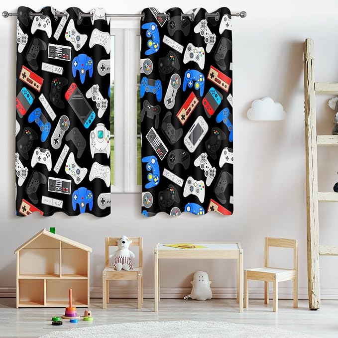 Jekeno Game Controller Blackout Curtains for Kids Boys Teens Bedroom Colorful Video Game Gamer Gaming Gamepad Decor for Home Living Room Grommet Window Drapes 2 Panel Set, 42"x54"-CubbioJoy