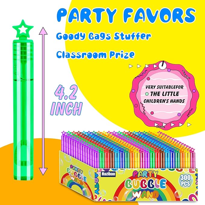300 Pack 10 Colors Bulk Mini Bubble Wands,Party Favors Bubbles Wand for Kids,Perfect for Summer Outdoor Toys,Goody Bags Stuffer Bubbles,Carnival Prize,Birthday,Wedding-CubbioJoy