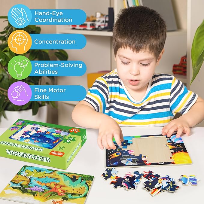 BenBen Puzzles for Kids Ages 4-6, 6 Pack 24 Piece Wooden Jigsaw Puzzles for Toddlers Ages 3-5, Preschool Learning Educational Toys for Boys Girls-CubbioJoy