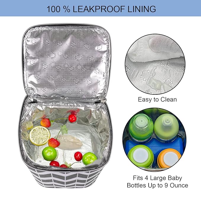 BreastMilk Cooler Bag with Ice Pack Fits 4 Baby Bottles Up to 9 Ounce, Large Baby Bottle Bag Fits for Nursing Mom Daycare-CubbioJoy
