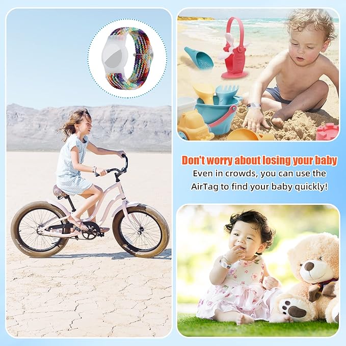 Bracelet for Kids Compatible with AirTag, Nylon Stretch Braided Air Tag Wristband, Protective Case for Airtag GPS Tracker Holder, Adjustable Elastic Watch Band for Toddler Child Elder (Rainbow)-CubbioJoy