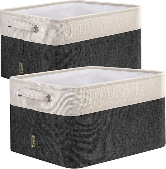BALEINE 2 Pack Fabric Storage Bins for Shelves, Linen Storage Baskets for Organizing, Decorative Closet Bins for Clothes, Home (Black, 12"x8"x8")-CubbioJoy