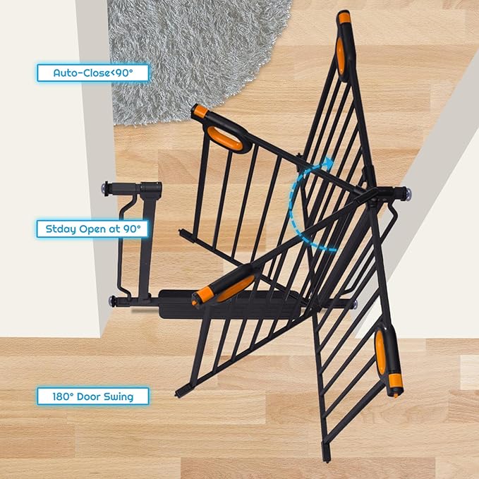 Baby Safety Gate for Stairs 29-33 Inch Wide, Safety House Gate for Baby Pet Gate with Door Pressure Mounting Gates for Kids Toddler Dogs Indoor Stairway Doorway Black (30.5'' Tall)-CubbioJoy