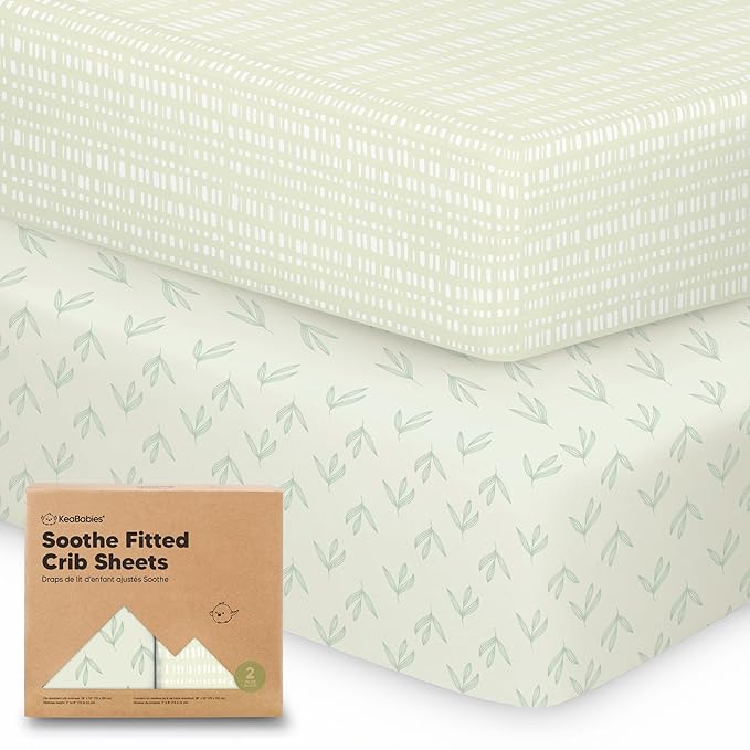KeaBabies 2-Pack Organic Crib Sheets for Boys, Girls - 52x28 Fitted Crib Mattress Sheet Neutral, Breathable Jersey Cotton Cover for Baby Bed, Toddler Mattress, Soft & Cute Prints (Fleur)-CubbioJoy