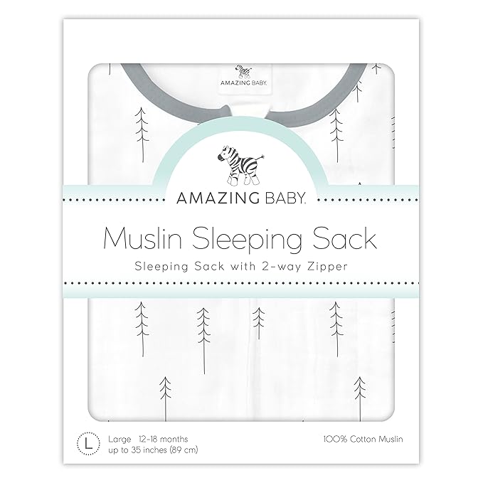 Amazing Baby Cotton Muslin Sleeping Sack, For Baby Boy or Girl, Wearable Blanket with 2-way Zipper, Trees, Sterling, Small (0-6 Month)-CubbioJoy