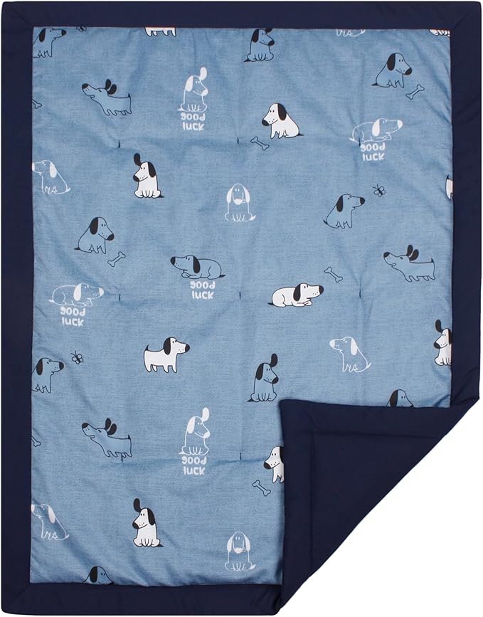 CaSaJa Baby 3-Piece Crib Bedding Set for Boys Girls, Including Soft Quilted Comforter(Blanket), Fitted Crib Sheet and Skirt, Soft Nursery Bedding Set Made of Silky Comfy Materials, Good Luck Puppy-CubbioJoy