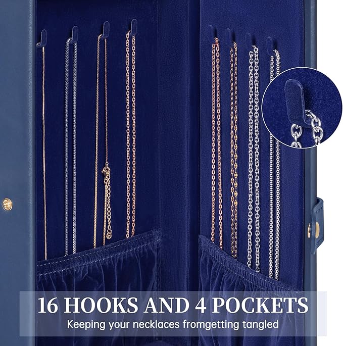 AKOZLIN Extra Large 6-Tier Jewelry Box Organizer Functional Huge, 5 Drawers Leather Jewelry Storage Case for Women Girls Ring Necklace Earring Bracelet Holder Organizer with Mirror Blue-CubbioJoy