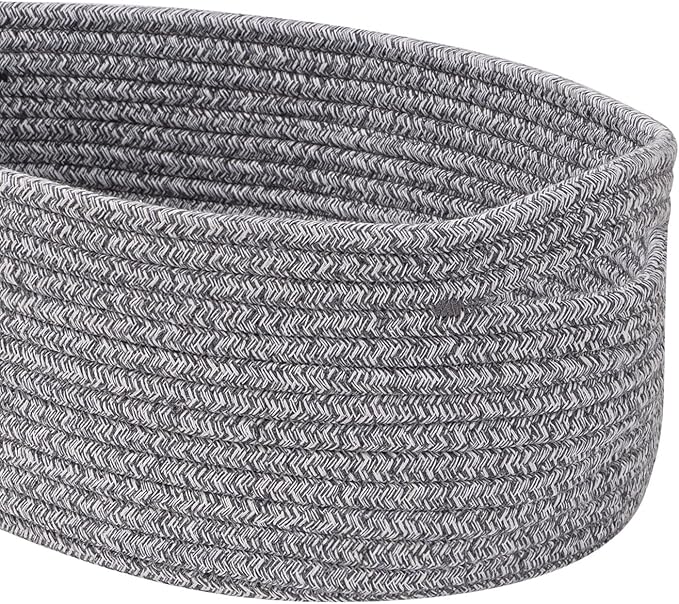 Baskets to Store Organize Household Items/Cute Basket&Bin for Shelf Storage Woven Rope Basket for Living Room, Bedroom,Play room/13x8.66x5.11’’ Cotton Rope,Durable&Stylish,Oval 3 Packs Gray-CubbioJoy