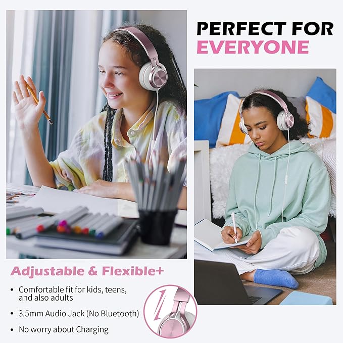AILIHEN C8 Girls Headphones, On-Ear Headphones Wired with Microphone and Volume Control Foldable Corded Stereo 3.5mm Headset for Girls School Chromebook Laptop Computer PC Tablets Travel (Rose Gold)-CubbioJoy
