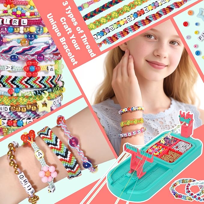 Arts and Crafts for Kids Ages 8-12,Friendship Bracelet Making Kit for Girl,DIY Arts and Crafts Maker for Kids,Jewelry Making Kit Christmas Gifts for Ages 6 7 8 9 10 11 12 Year Old (Blue/Pink)-CubbioJoy
