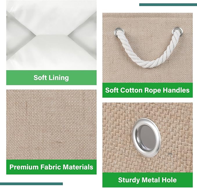 Bidtakay Fabric Storage Baskets for Shelves 3 Pack Large Storage Bins for Organizing Linen Collapsible Organizer for Closet-Flaxen-CubbioJoy