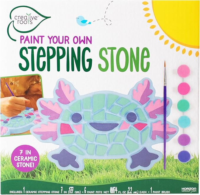 Creative Roots Axolotl Stepping Stone Kit, 7-Inch Paintable Ceramic Stepping Stone, Includes 6 Acrylic Paints, Kids Crafts, Ages 8+-CubbioJoy