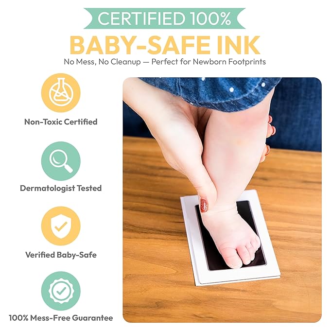 Clean Touch Ink Pad for Baby Handprints and Footprints – Inkless Infant Hand & Foot Stamp – Safe for Babies, Doesn’t Touch Skin – Perfect Family Memory or Gift – Black Print Kit by Tiny Gifts-CubbioJoy