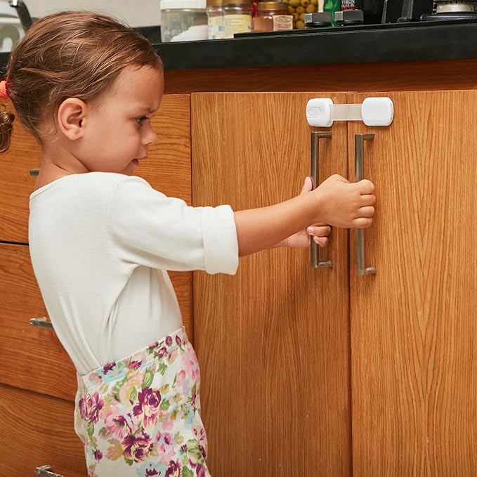 Child Safety Strap Locks (10 Pack) Baby Locks for Cabinets and Drawers, Toilet, Fridge & More. 3M Adhesive Pads. Easy Installation, No Drilling Required, White-CubbioJoy