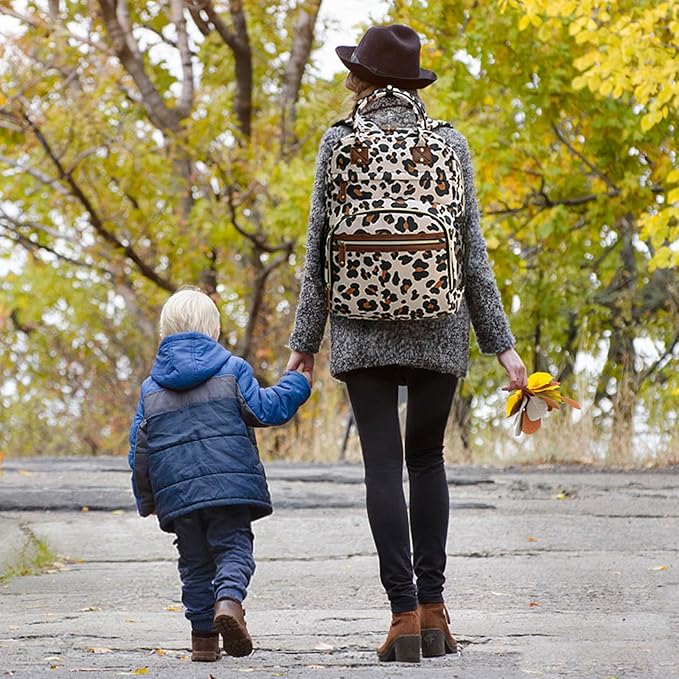 Diaper Bag Backpack Tote for Women Large Capacity, Baby with Insulated Pockets Multifunctional Bags For Girl Boy Waterproof Boys Girls Mama Maternity Travel Leopard-CubbioJoy