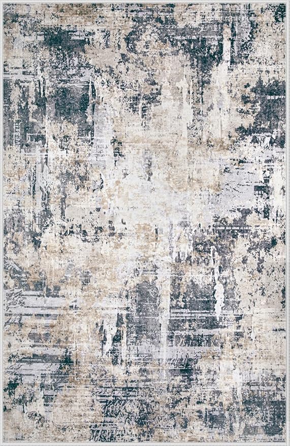 Area Rugs 9x12 Living Room: Washable Rug Modern Abstract Large Rugs Soft Non Slip Neutral Rug Stain Resistant Indoor Carpet for Bedroom Kitchen Dining Room Home Office Rugs(Black Brown,9'x12')-CubbioJoy