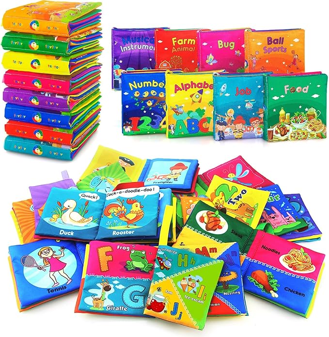 8PCS Baby Bath Books Set with Crinkle Sound, Soft Sensory Early Learning Toys for Newborns & Infants, Washable Teething Educational Activity Toy ﻿-CubbioJoy