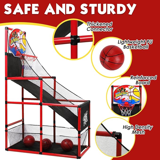 AOKESI Arcade Basketball Game Set Indoor for Kids Basketball Hoop Outdoor Sports Play Toy for Toddler Boys Girls 3-5 6-7 8-12 Years Old Adjustable Height with 4 Balls-CubbioJoy