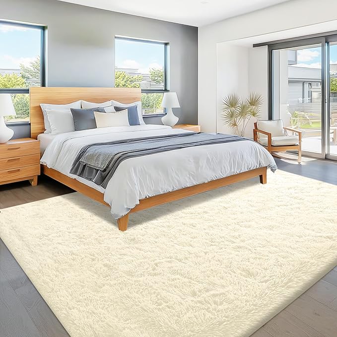6x9 Area Rug for Living Room: Fluffy Shag Soft Washable Rugs Large Fuzzy Plush Indoor Carpet for Bedroom Nursery Playroom Kids Girls Boys Room (Cream White, 6'x9')-CubbioJoy