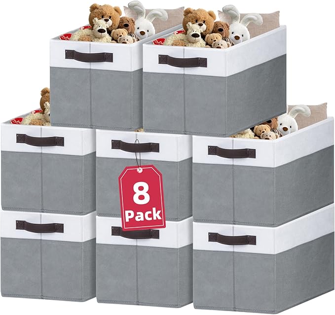 Criusia 8 Pack Closet Organizers and Storage Bins - Extra Large Storage Baskets for Organizing - Clothes Storage Bins for Shelves -Foldable Organizer Bins Totes for Toy Blanket, Dorm Room Essentials-CubbioJoy
