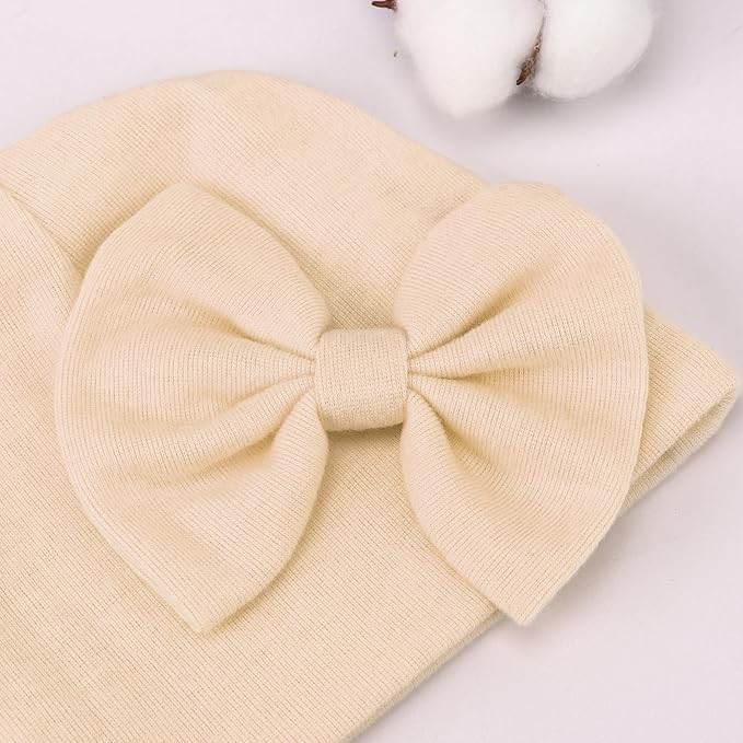 BQUBO Newborn Baby Hats Mittens Set Hospital Hat Beanie Infant Bow Hats Baby Gloves No Scratch Mittens for 0-6 Months-CubbioJoy