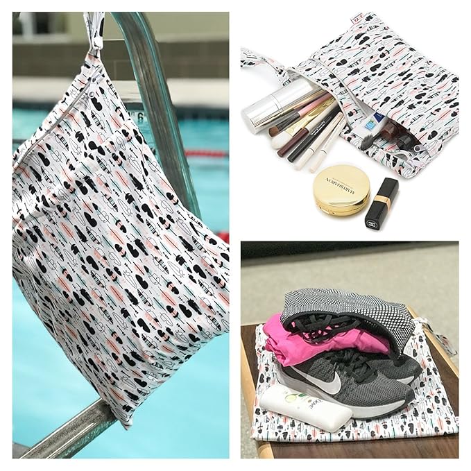 ALVABABY 3pcs Baby Cloth Diaper Wet Dry Bags Waterproof Reusable with Two Pockets Travel Beach Pool Daycare Soiled Baby Items Yoga Gym Bag for Swimsuits or Wet Clothes 3L-WB01-CubbioJoy